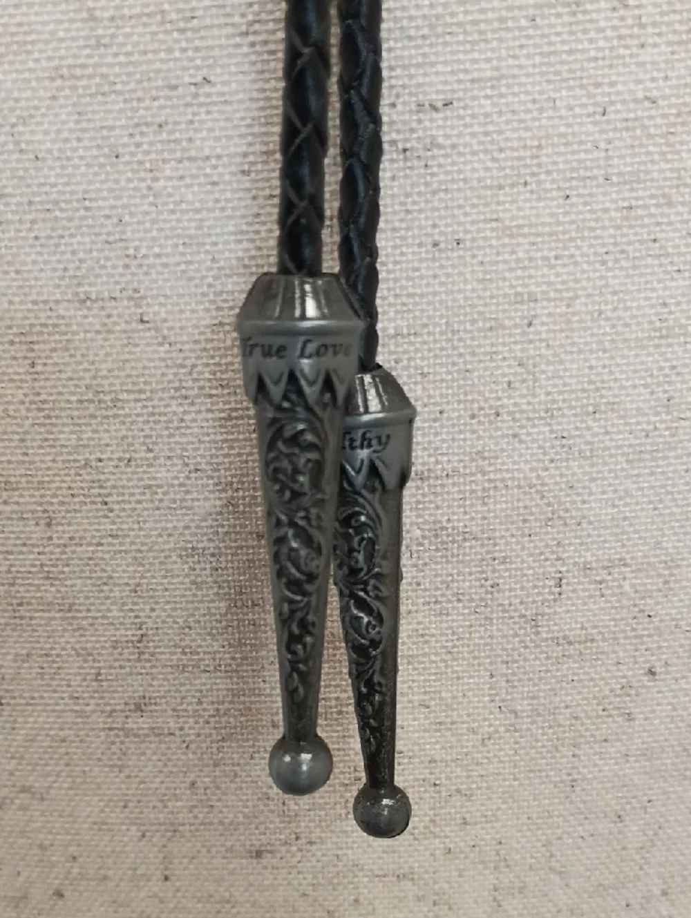 Western Bolo Tie Necklace Ornate Silver Shield Black Cord Vintage Style